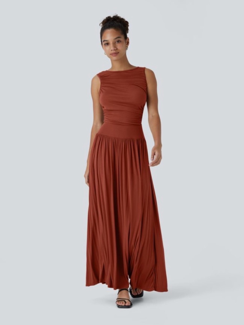 NWT HALARA Picante Orange Asymmetric Strap Ruched Maxi Flowy Dress Size XL